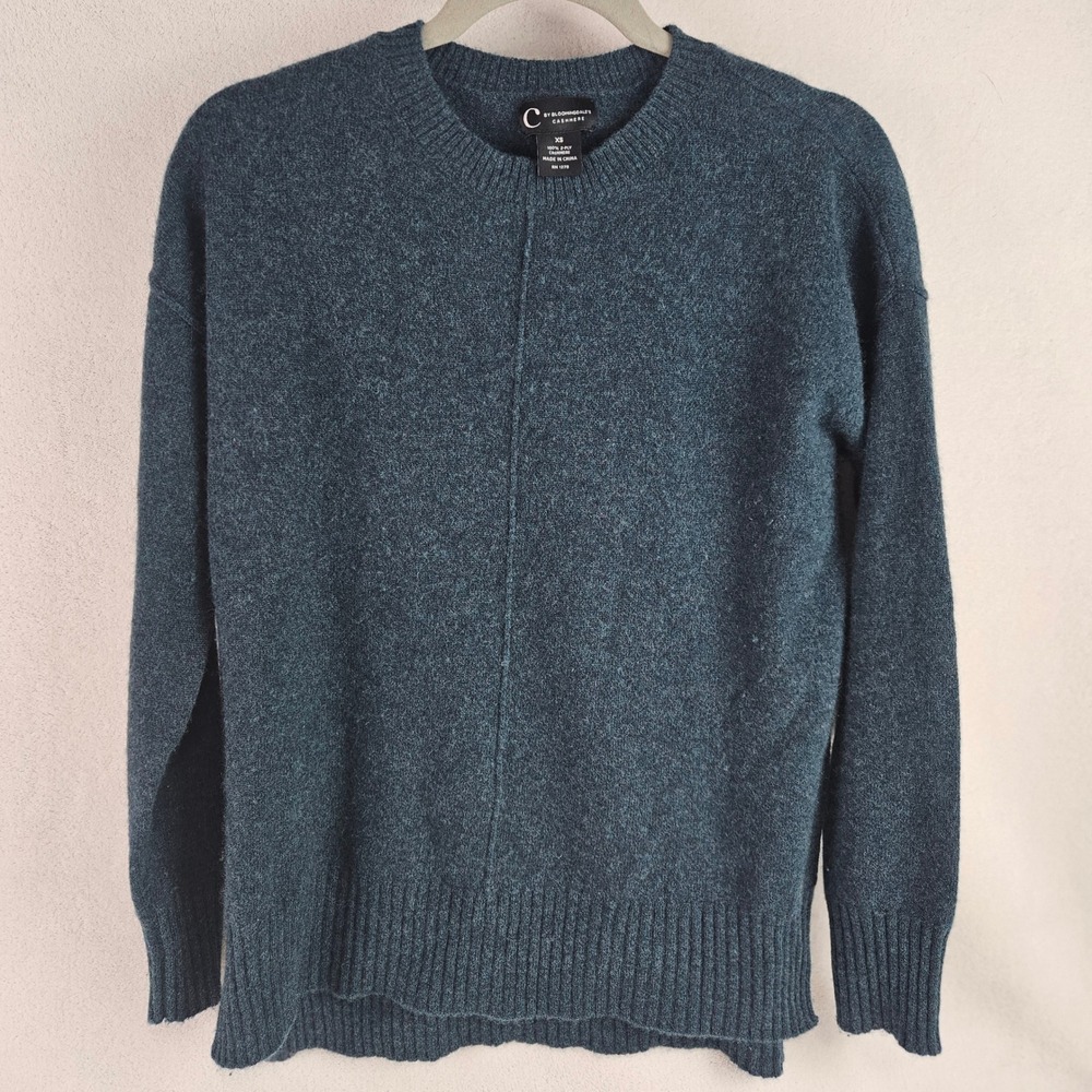 C by Bloomingdale's Cashmere Sweater Teal Blue Crew Neck High Low Hem XS